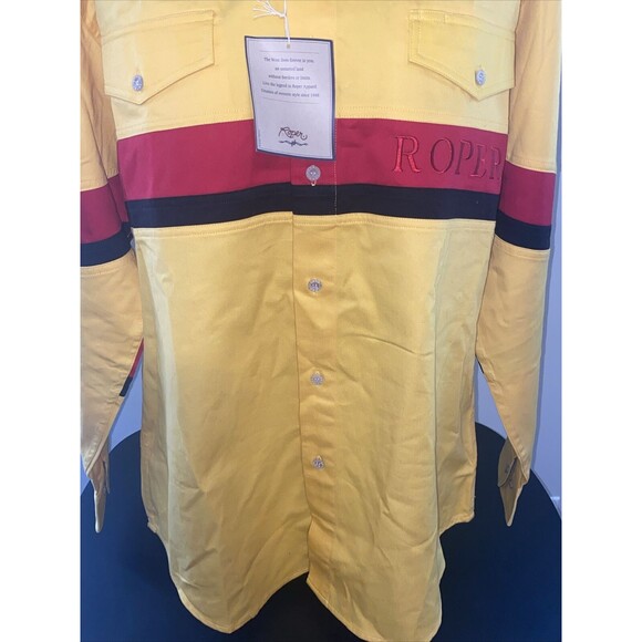 Roper Western Shirt Cowboy Large Yellow Red Vintage 90s Embroidered Striped - Picture 6 of 16